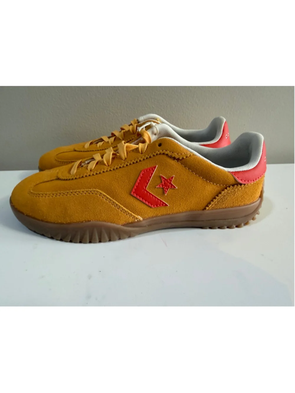 Converse Run Star Trainer Suede Sneakers Mustard Yellow Gum Sole Unisex